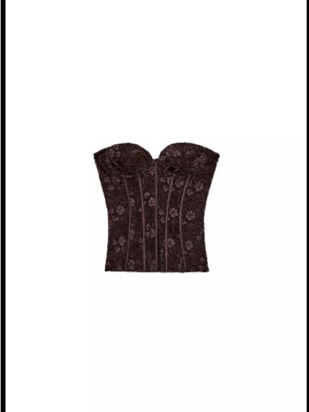 Zara Strapless Floral Lace Bustier Top in Dark Brown